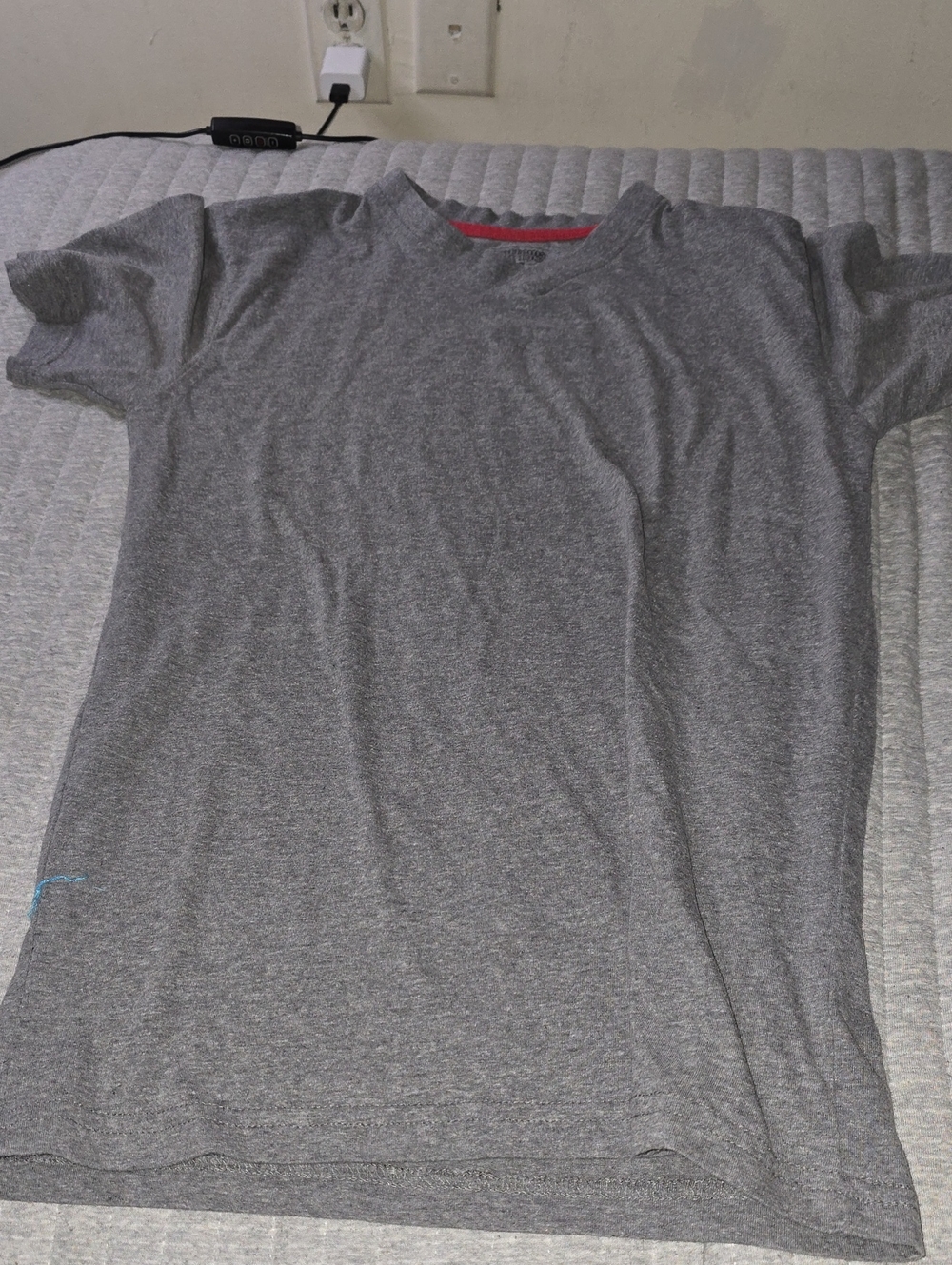 Men's Gray Short-Sleeve Crewneck Tee with Red Trim